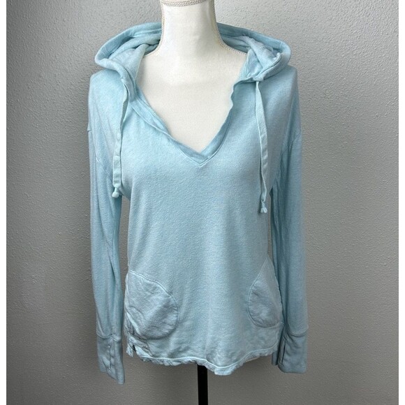 Athleta Sweaters - Athleta No Rush Drawstring V-Neck Sweatshirt Pullover Hoodie -Teal Size Small